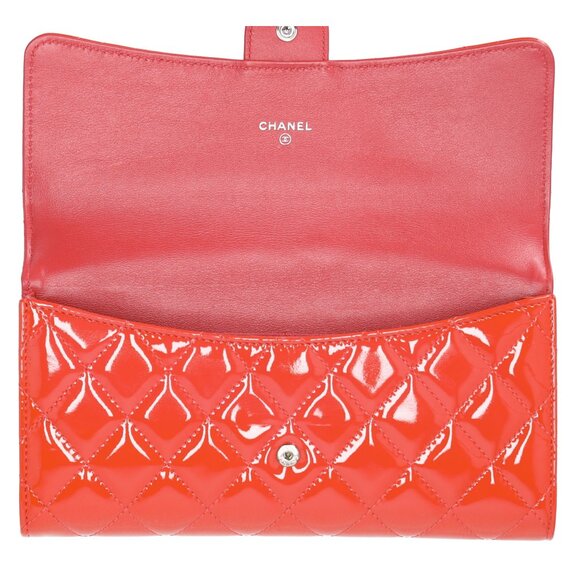 CHANEL 4 in 1 Wallet Orange Patent Leather Passport Holder Coin Card Pouch - Picture 8 of 10